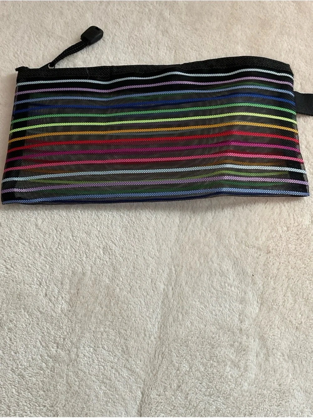 Multi-Stripe Cosmetic Pouch - Black with Rainbow Stripes